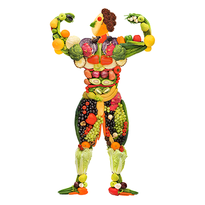 A man made of fruit and vegetables